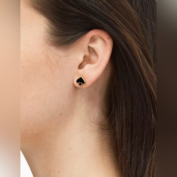 Kate Spade Everyday Spade Enamel Studs Black/Gold NWT - Picture 2 of 5
